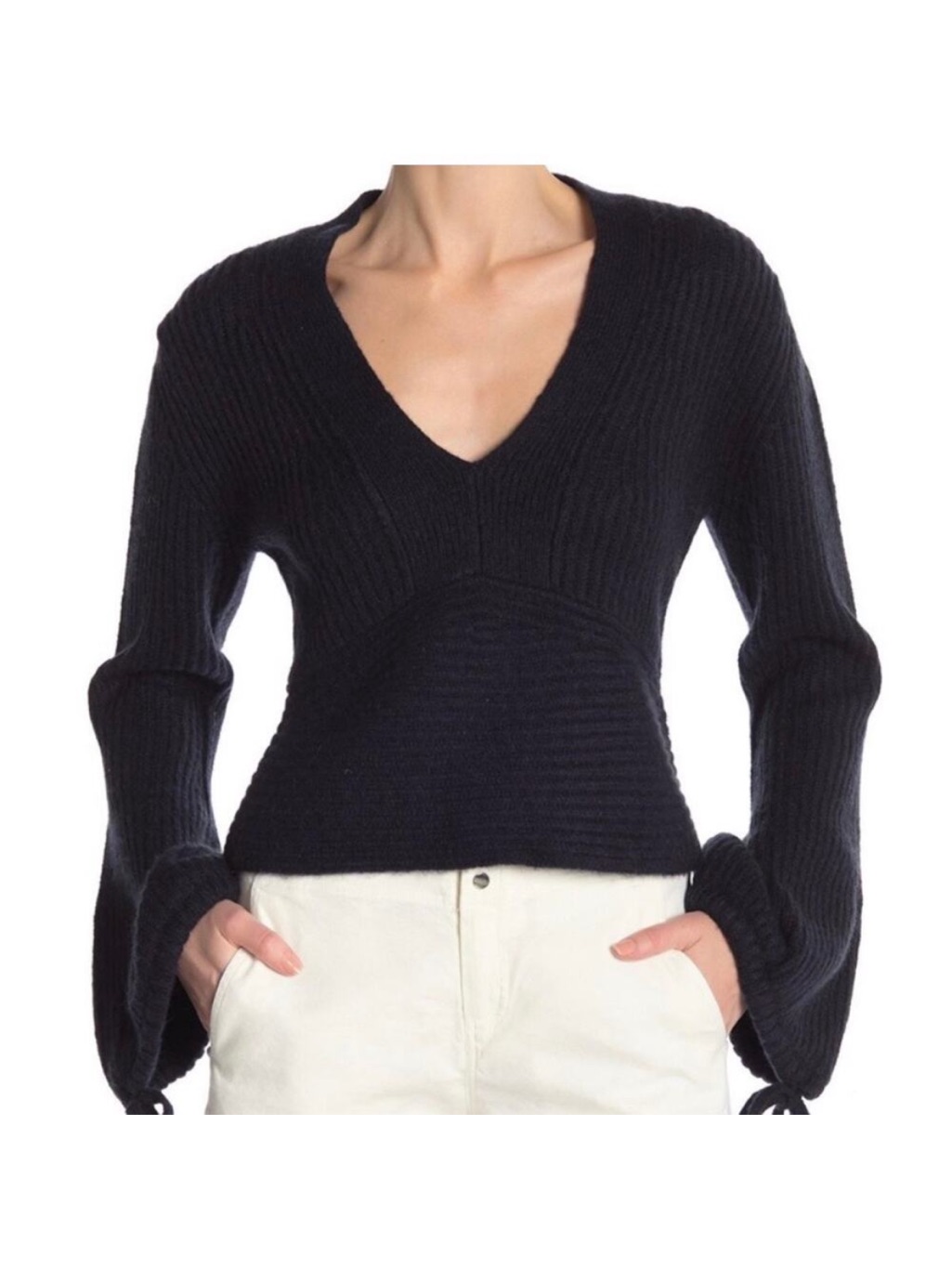 Alc Schwartz Tie Sleeve Black V Neck Sweater